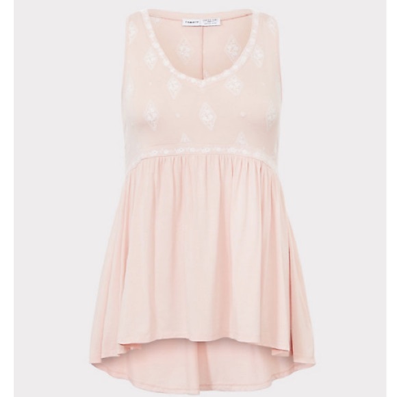 Torrid Blush Pink Embroidered Babydoll Tank - Picture 2 of 11